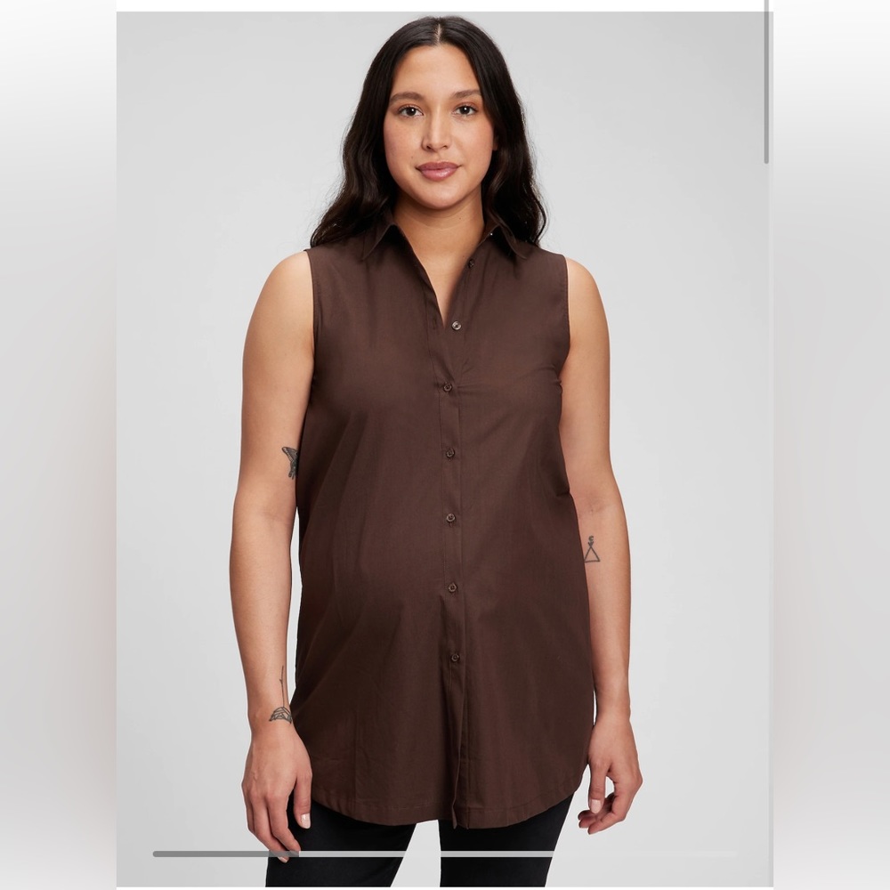 Brown button down maternity top